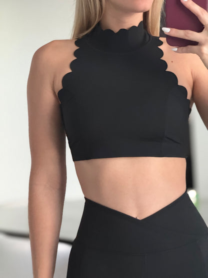 Sleeveless Black Scallop Set