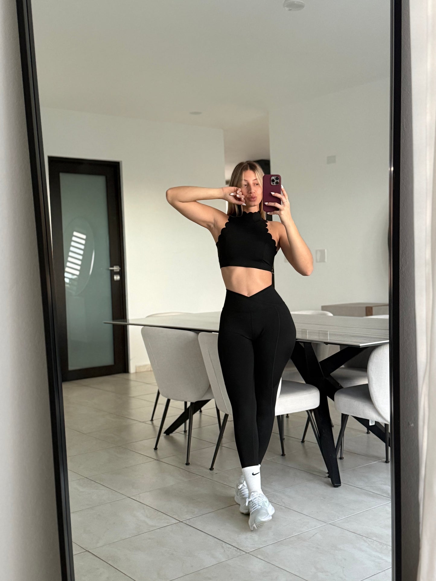 Sleeveless Black Scallop Set