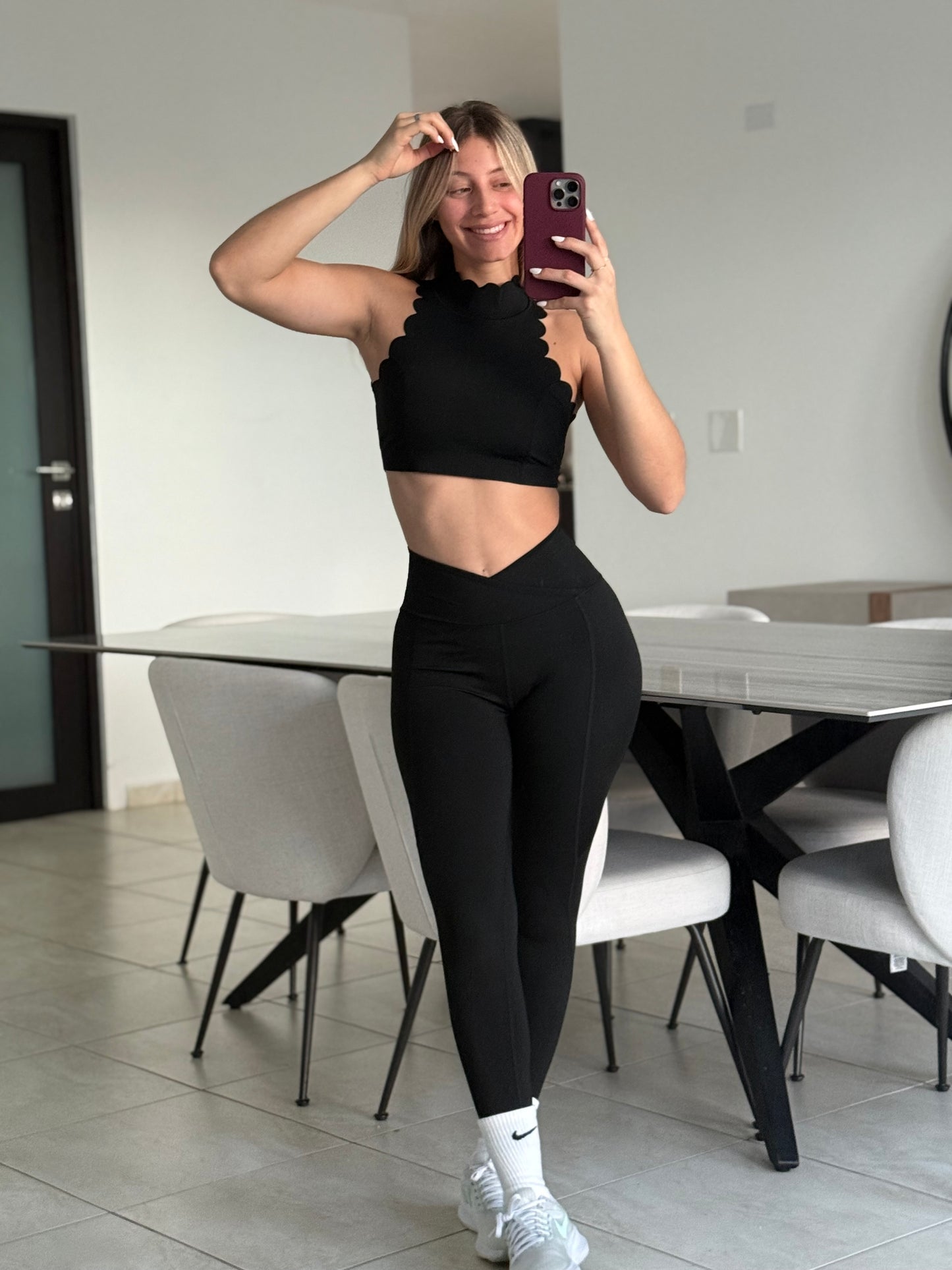 Sleeveless Black Scallop Set